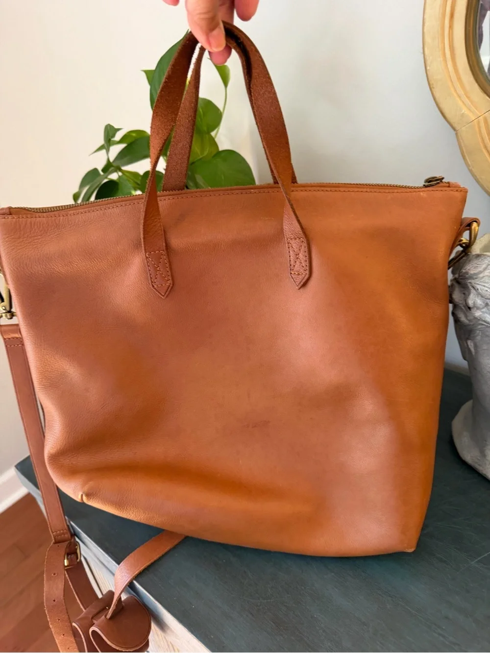 Madewell Zip Top Transport Carryall satchel in rich burnished leather